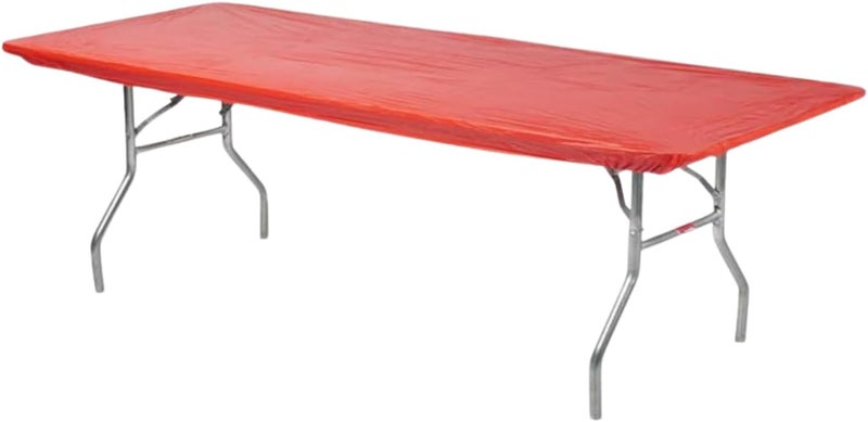 Kwik-Covers 8' Rectangle Plastic Table Covers 30" x 96", Bundle of 5 (Real Red) - Image 1